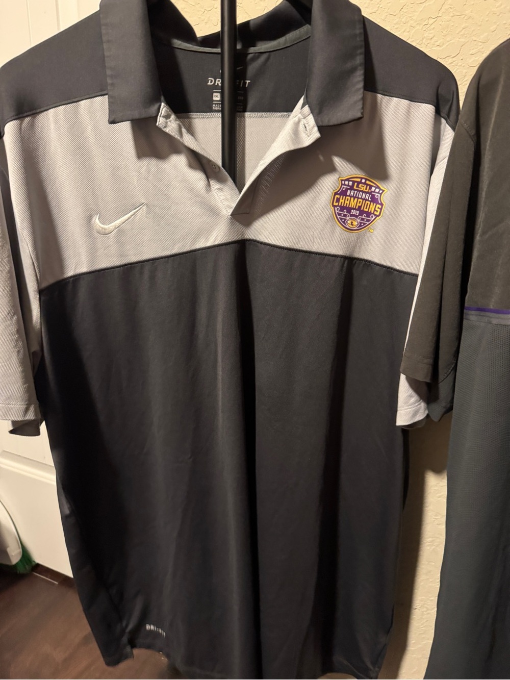 Nike Men’s Black and Gray Colorblock Polo with LSU Champions Patch